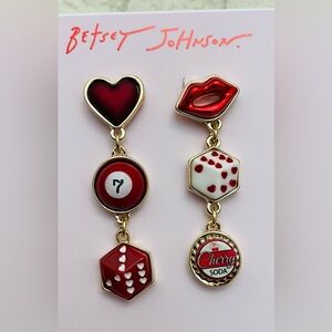 Betsey Johnson Love Spell Heart Dice Linear Earrings New